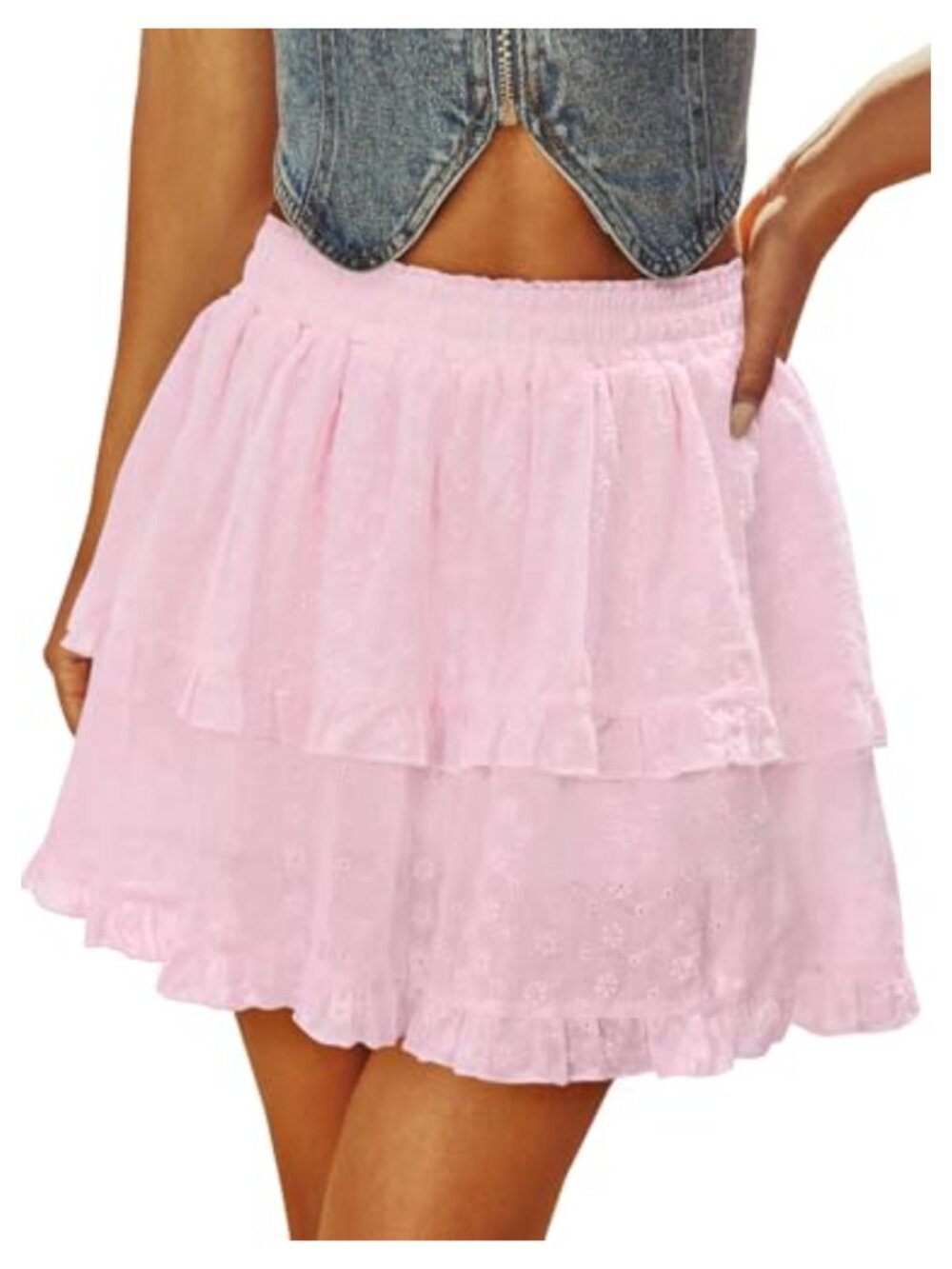 Flowy Ruffle Tiered High Waist Skort Cotton Blend Athletic Mini Skirt